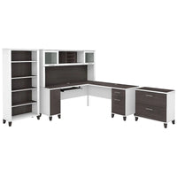 Somerset - Bureau en L de 72 po de large avec hutch, meuble et bibliothèque, gris
