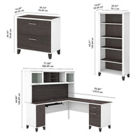 Somerset - Bureau en L de 72 po de large avec hutch, meuble et bibliothèque, gris