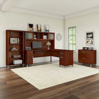 Somerset - Bureau en L de 72 po de large avec hutch, meuble et bibliothèque, gris