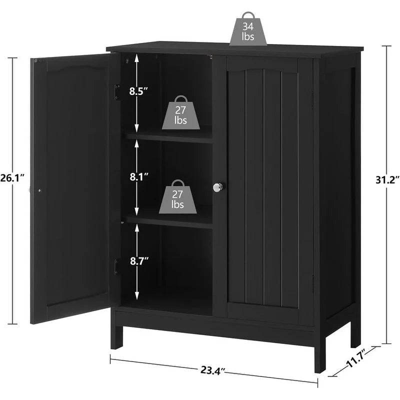 Meuble de salle de bain, meuble de rangement avec 2 portes et 2 étagères - 11,7 P x 23,4 L x 31,2 H