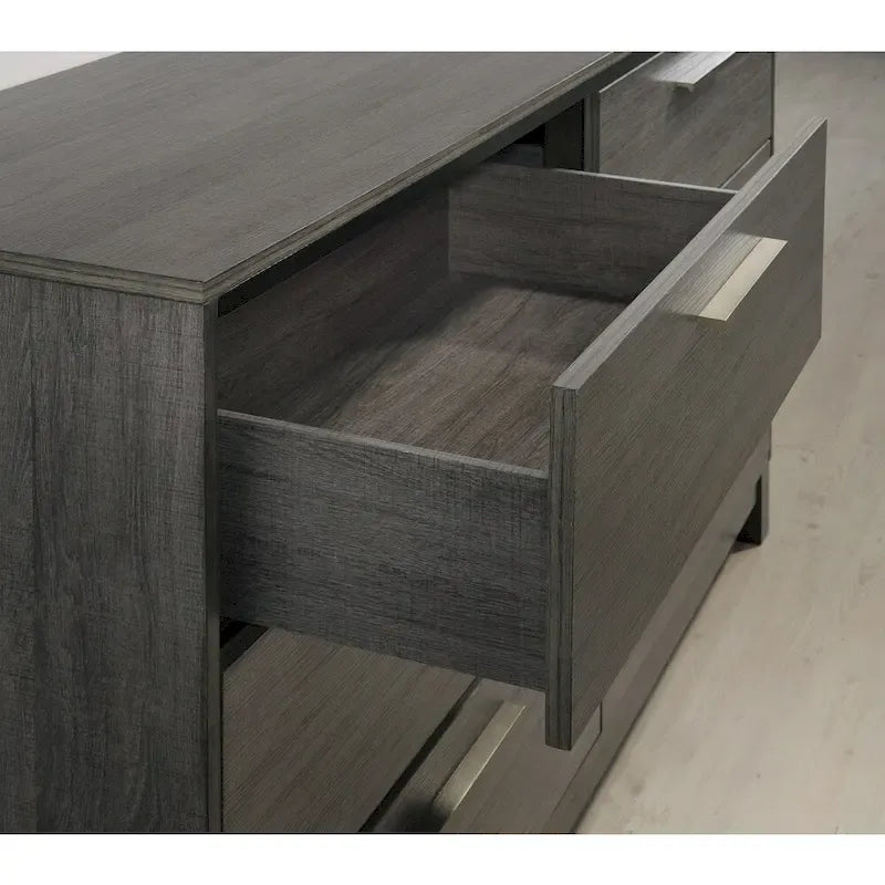 Roundhill Furniture Ioana 187 Ensemble de chambre en bois finition gris antique, lit King Size, commode, miroir, table de chevet