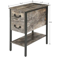 Lot de 2 tables de chevet avec station de charge, 2 ports USB et 2 prises de courant, table d'appoint haute avec 2 tiroirs et étagère de rangement