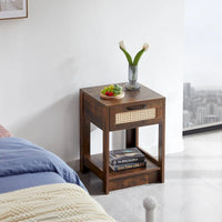 Table d'appoint en rotin 15,75 po avec tiroir, table de chevet moderne, table d'appoint pour salon, chambre, naturel