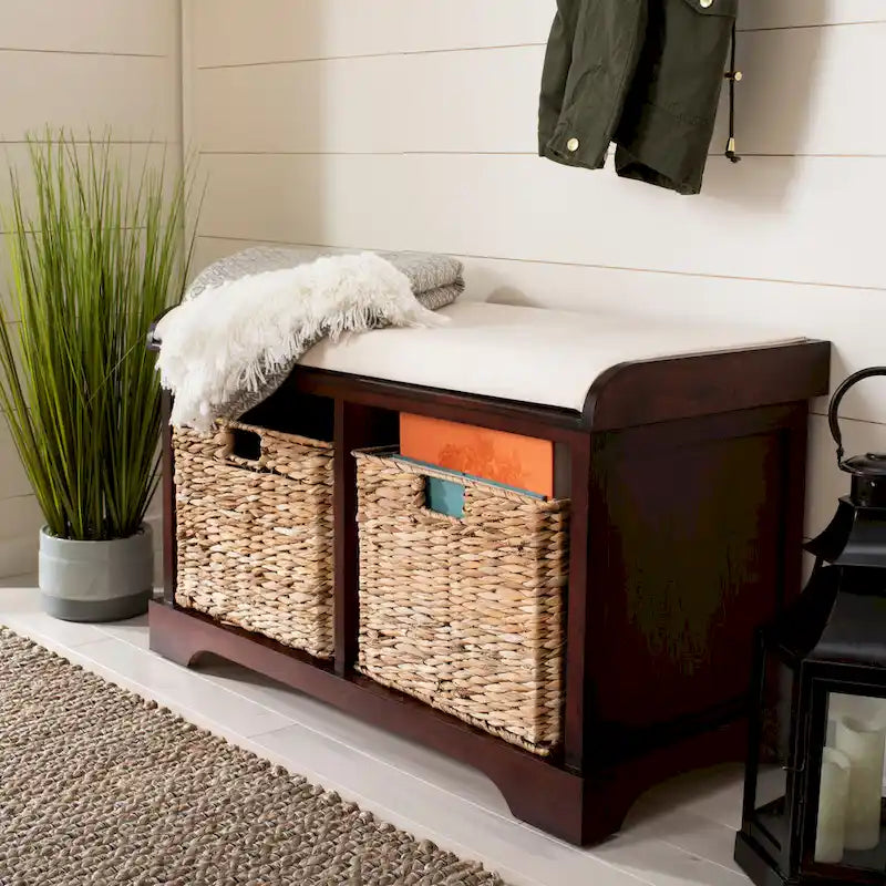 SAFAVIEH Euphemia Banc de rangement tressé marron - 33,5 x 16,1 x 19,9 - 34Lx16Px20H