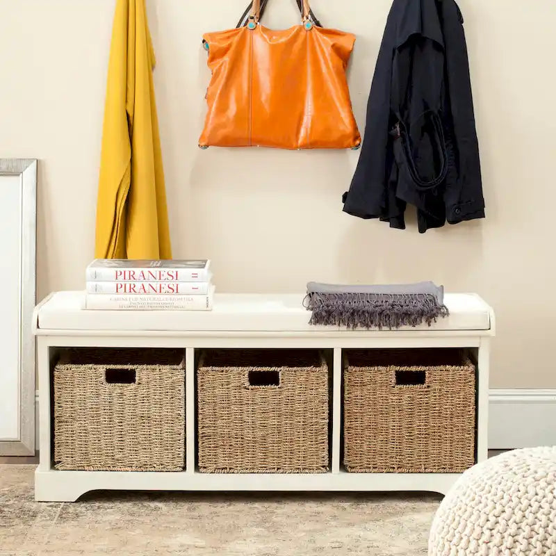 SAFAVIEH Eola Banc de rangement gris/blanc - 47 x 16,1 x 19,9 - 47Wx16Px20H