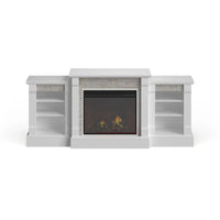 Cheminée électrique à LED télécommandée SEI Furniture avec manteau en pierre blanche et rangement