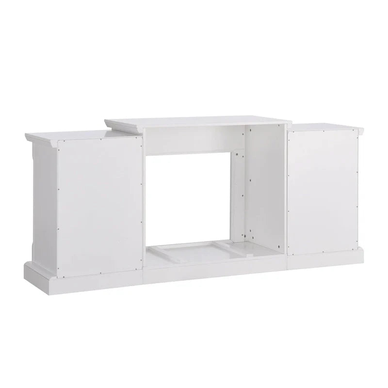 Cheminée électrique à LED avec télécommande, meuble-cheminée en pierre blanche et rangement SEI Furniture