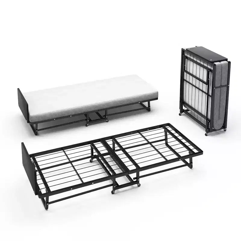 Lit pliant avec matelas, lits d'appoint portables avec 4 roulettes, matelas en mousse 4" et structure métallique, lit pliable peu encombrant pour chambre d'amis