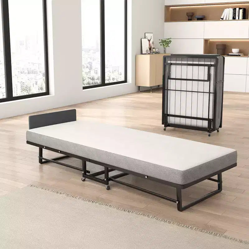 Lit pliant avec matelas, lits d'appoint portables avec 4 roulettes, matelas en mousse 4" et structure métallique, lit pliable peu encombrant pour chambre d'amis