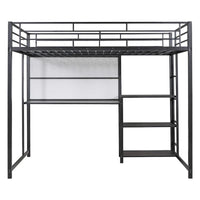 Lit mezzanine taille Full avec bureau et tableau blanc, lit mezzanine en métal avec 3 étagères et échelle, noir