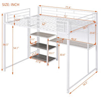 Lit mezzanine taille Full avec bureau et tableau blanc, lit mezzanine en métal avec 3 étagères et échelle, noir