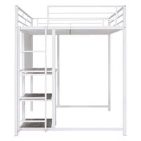 Lit mezzanine taille Full avec bureau et tableau blanc, lit mezzanine en métal avec 3 étagères et échelle, noir