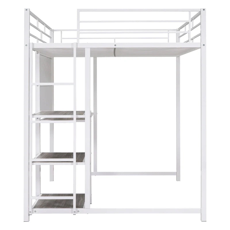 Lit mezzanine taille Full avec bureau et tableau blanc, lit mezzanine en métal avec 3 étagères et échelle, noir