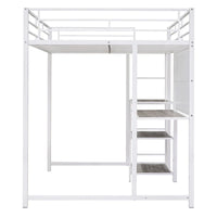 Lit mezzanine taille Full avec bureau et tableau blanc, lit mezzanine en métal avec 3 étagères et échelle, noir