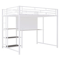 Lit mezzanine taille Full avec bureau et tableau blanc, lit mezzanine en métal avec 3 étagères et échelle, noir