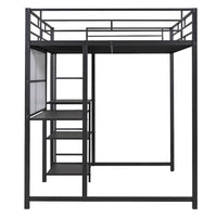 Lit mezzanine taille Full avec bureau et tableau blanc, lit mezzanine en métal avec 3 étagères et échelle, noir