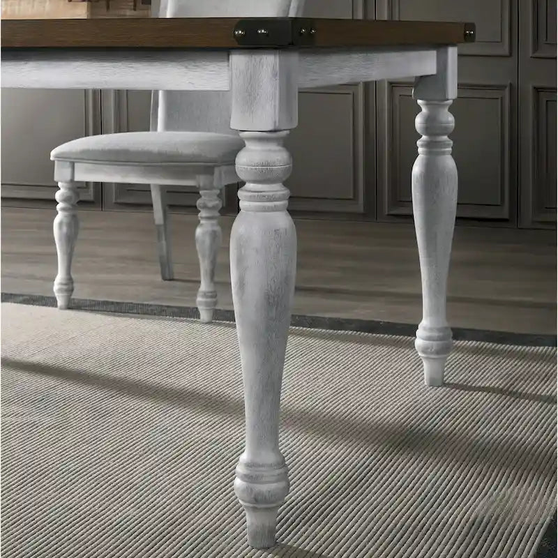 Ensemble de salle à manger 7 pièces Roundhill Furniture Salines avec 6 chaises rembourrées, blanc rustique et chêne