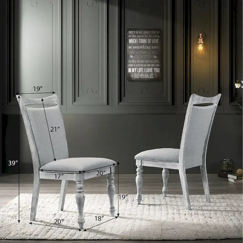 Ensemble de salle à manger 7 pièces Roundhill Furniture Salines avec 6 chaises rembourrées, blanc rustique et chêne