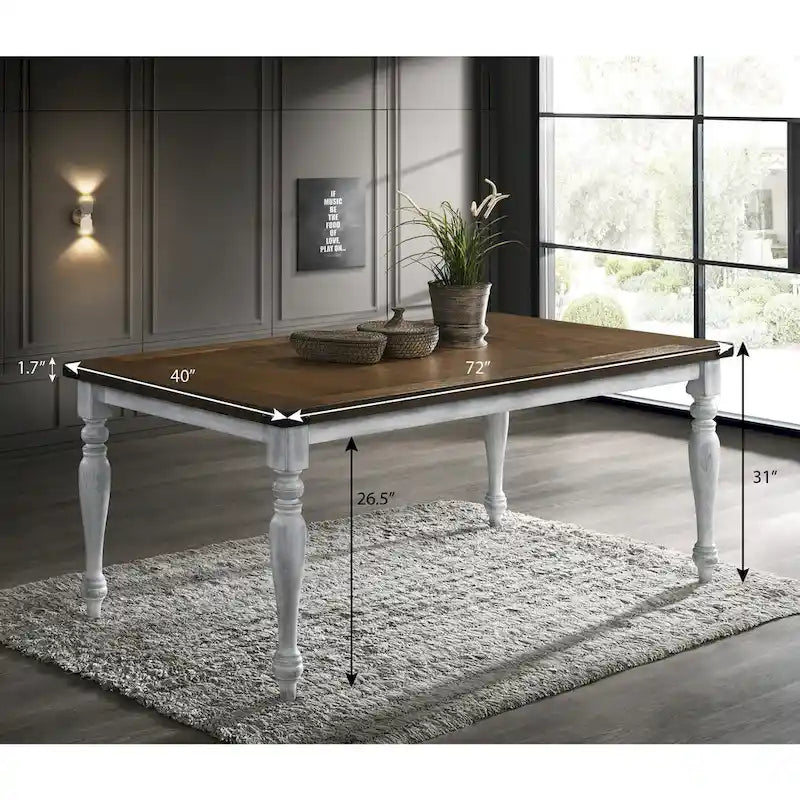 Ensemble de salle à manger 7 pièces Roundhill Furniture Salines avec 6 chaises rembourrées, blanc rustique et chêne
