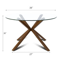 Table à manger ronde 39 pouces en verre avec pied en noyer - 39x30x27
