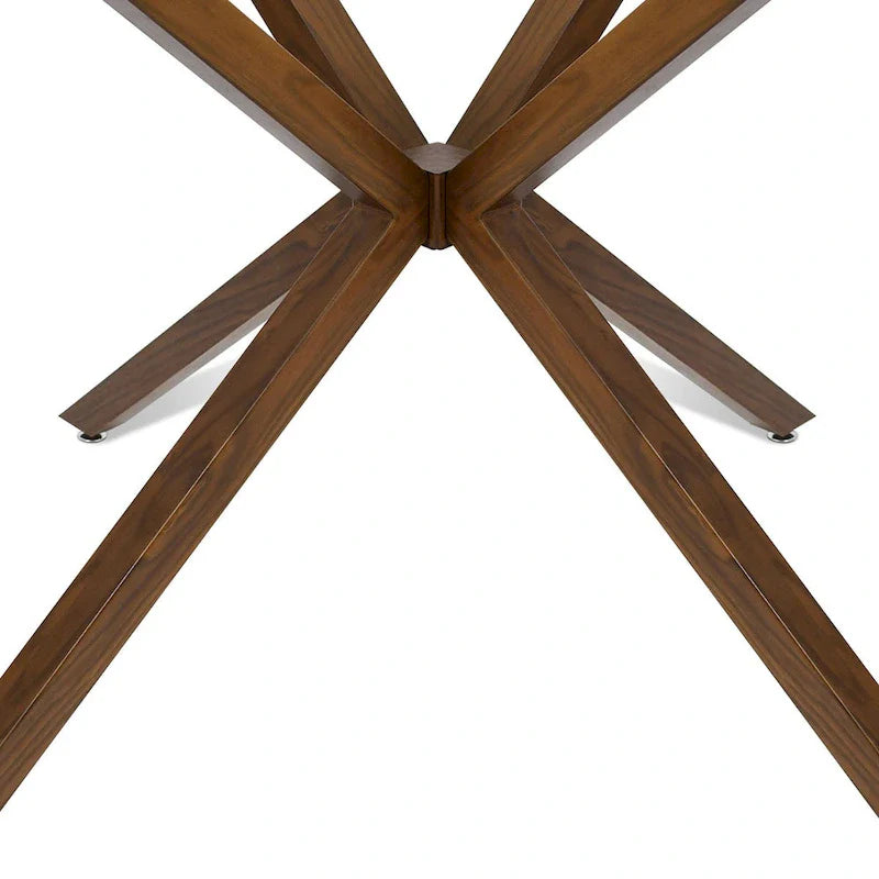 Table à manger ronde 39 pouces en verre avec pied en noyer - 39x30x27