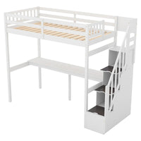 Lit mezzanine Merax taille jumeau avec escalier et bureau intégré