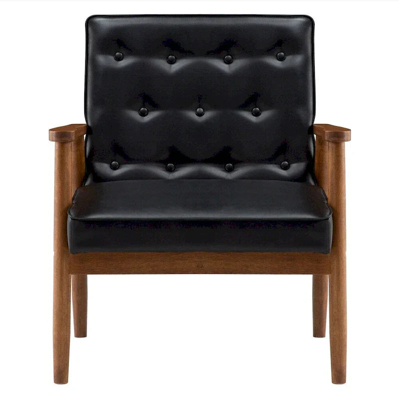 Chaise rétro moderne en similicuir noir
