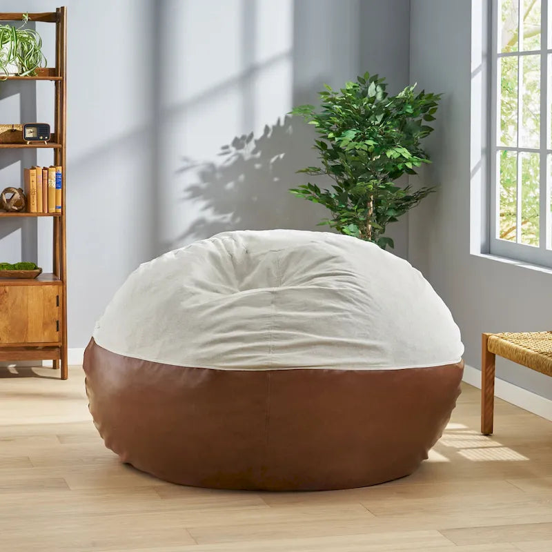 Ohnstad Pouf moderne 5 pieds bicolore en tissu et similicuir par Christopher Knight Home