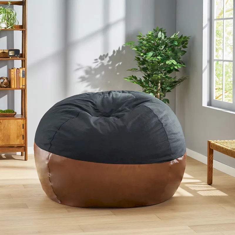 Ohnstad Pouf moderne 5 pieds bicolore en tissu et similicuir par Christopher Knight Home