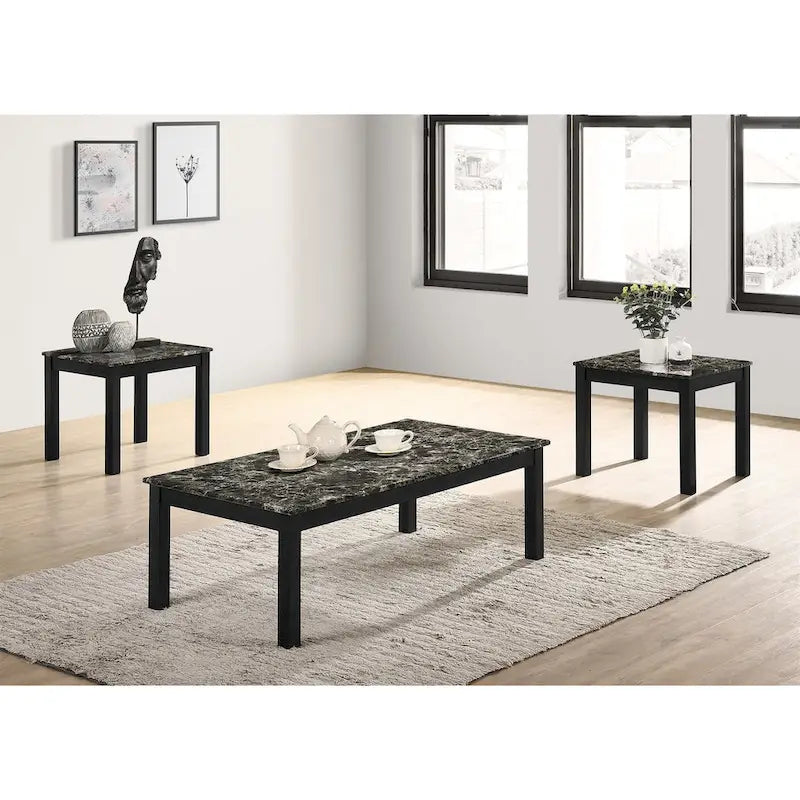 Table basse 3 pièces avec plateau en faux marbre