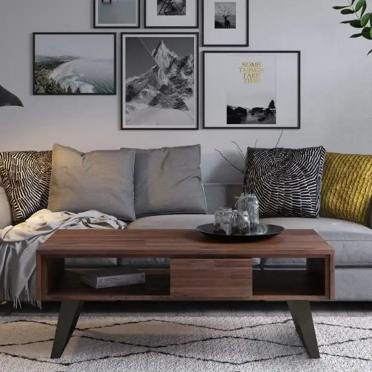 Table basse rectangulaire moderne en bois massif et métal WYNDENHALL Mitchell de 48 pouces de large - 48 L x 22 P x 18 H