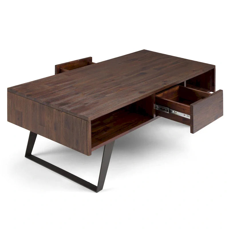 Table basse moderne rectangulaire WYNDENHALL Mitchell en BOIS MASSIF et métal, 48 pouces de large - 48 L x 22 P x 18 H