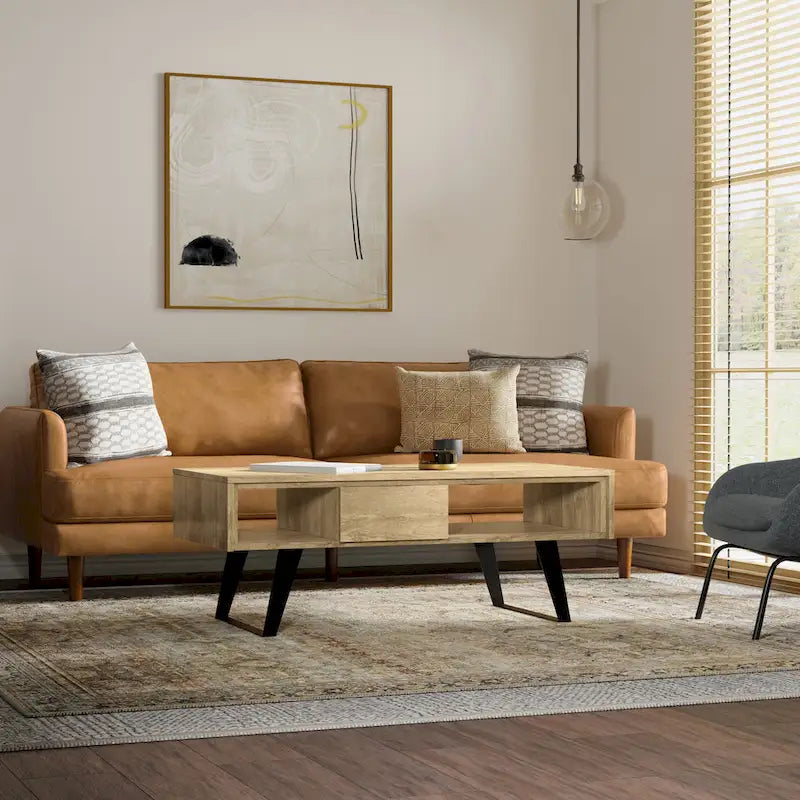 Table basse rectangulaire moderne en bois massif et métal WYNDENHALL Mitchell de 48 pouces de large - 48 L x 22 P x 18 H