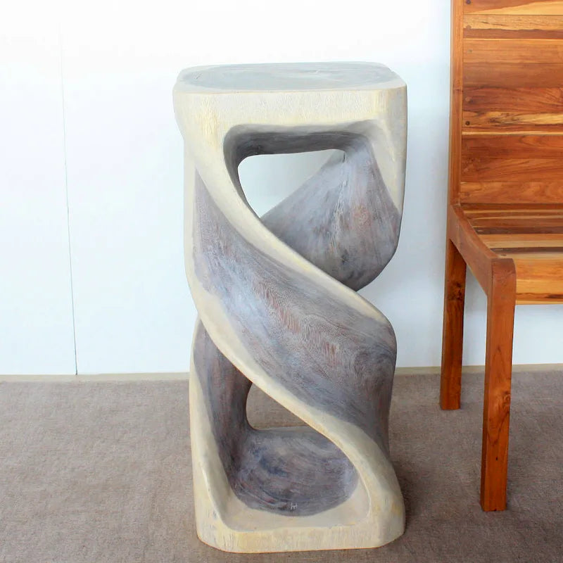 Haussmann table tabouret en bois à double torsadé 14 po carré x 30 po H, huile grise - 14 x 14 x 30