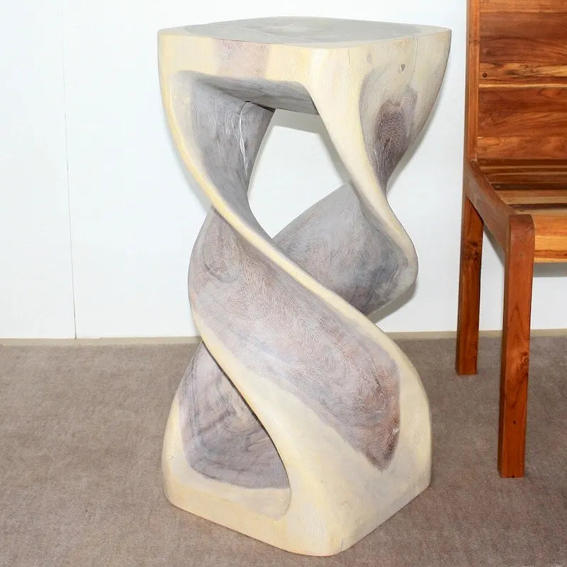 Haussmann table tabouret en bois à double torsadé 14 po carré x 30 po H, huile grise - 14 x 14 x 30