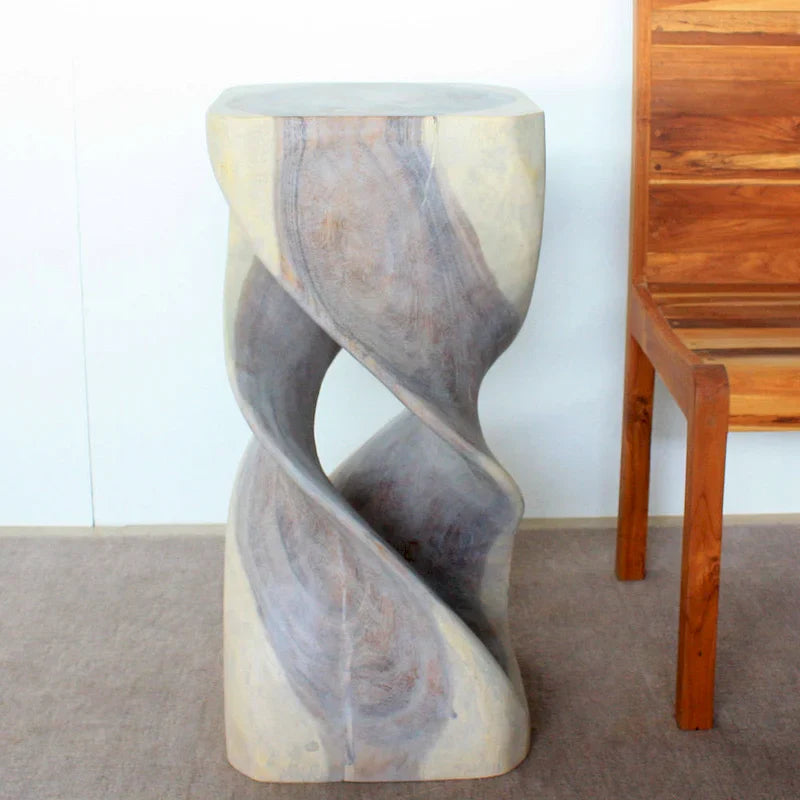 Haussmann table tabouret en bois à double torsadé 14 po carré x 30 po H, huile grise - 14 x 14 x 30