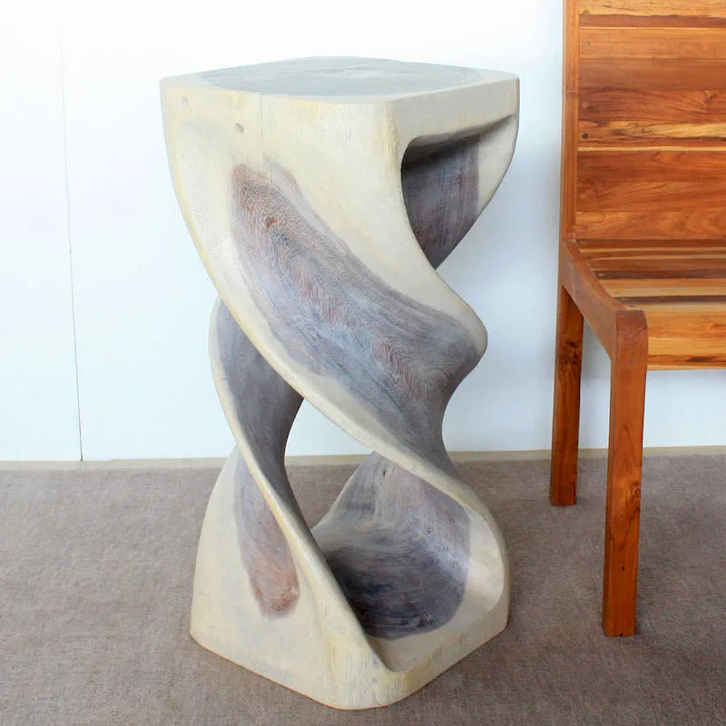 Haussmann table tabouret en bois à double torsadé 14 po carré x 30 po H, huile grise - 14 x 14 x 30