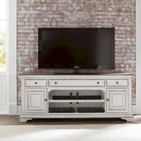 Meuble TV de divertissement Magnolia Manor blanc antique et écorce vieillie - 73 po de large