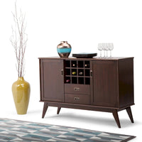 Buffet et casier à vin mid-century moderne en bois dur massif WYNDENHALL Tierney de 54 po de large - 54 L x 17 P x 36 H