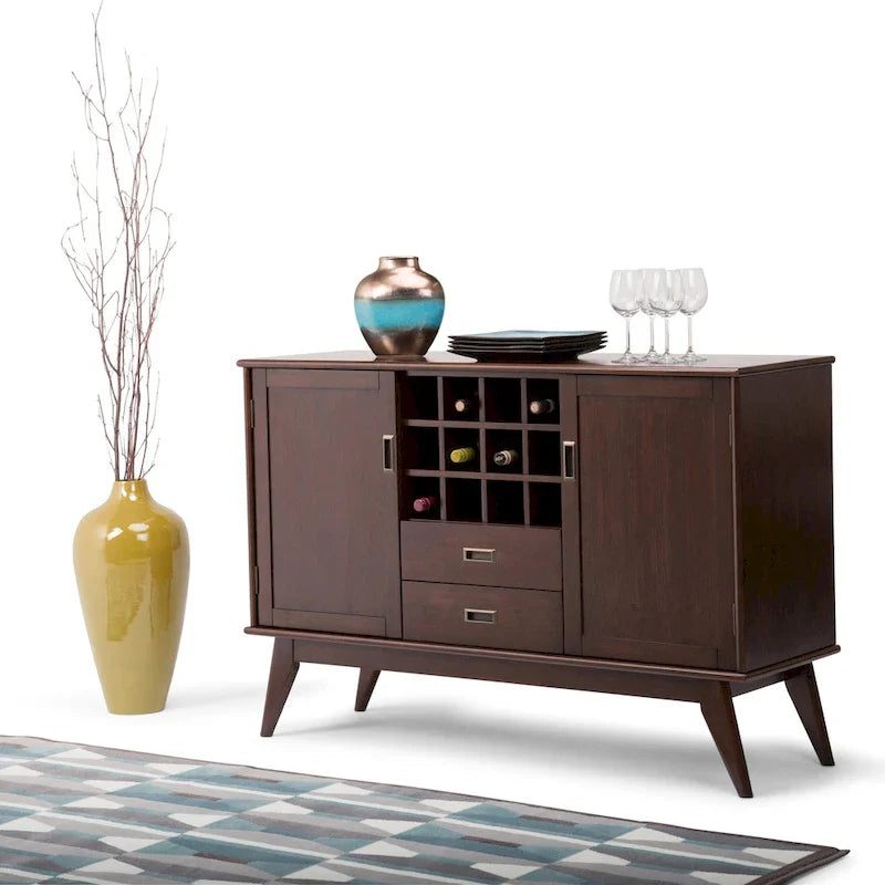 Buffet et casier à vin mid-century moderne en bois dur massif WYNDENHALL Tierney de 54 po de large - 54 L x 17 P x 36 H