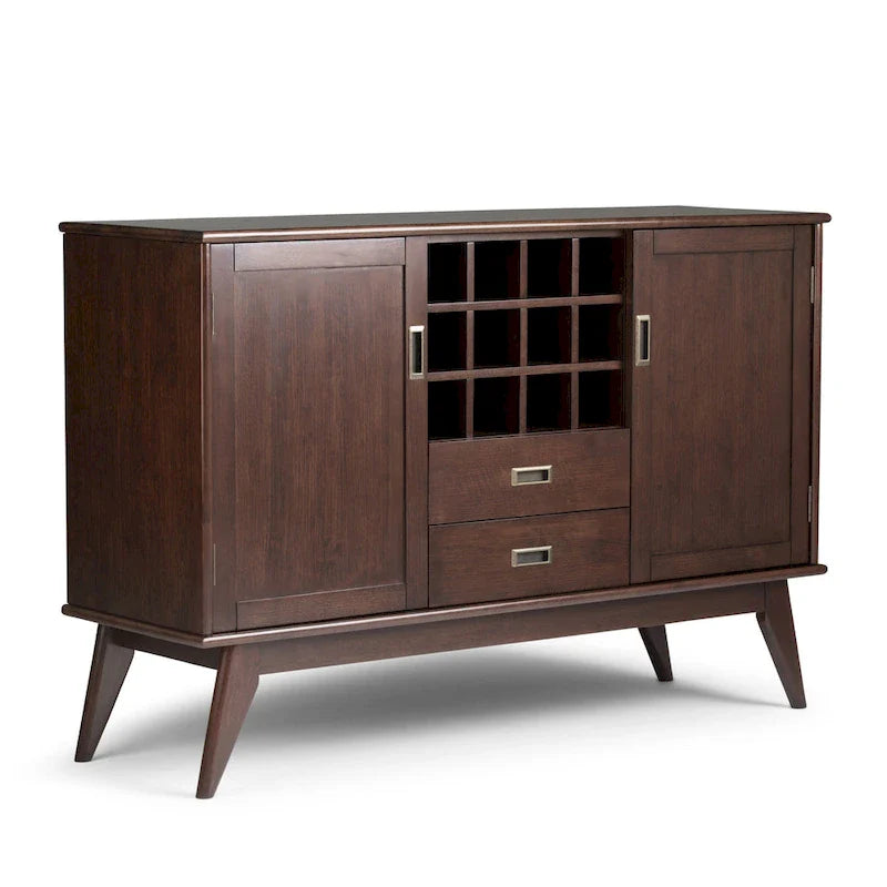 Buffet et casier à vin mid-century moderne en bois dur massif WYNDENHALL Tierney de 54 po de large - 54 L x 17 P x 36 H