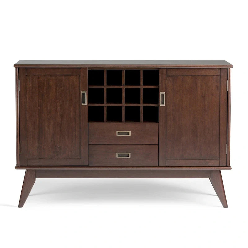 Buffet et casier à vin mid-century moderne en bois dur massif WYNDENHALL Tierney de 54 po de large - 54 L x 17 P x 36 H