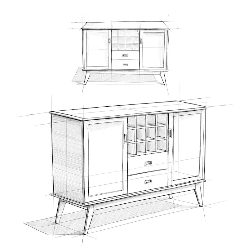 Buffet et casier à vin mid-century moderne en bois dur massif WYNDENHALL Tierney de 54 po de large - 54 L x 17 P x 36 H
