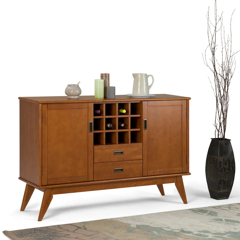 Buffet et casier à vin mid-century moderne en bois dur massif WYNDENHALL Tierney de 54 po de large - 54 L x 17 P x 36 H