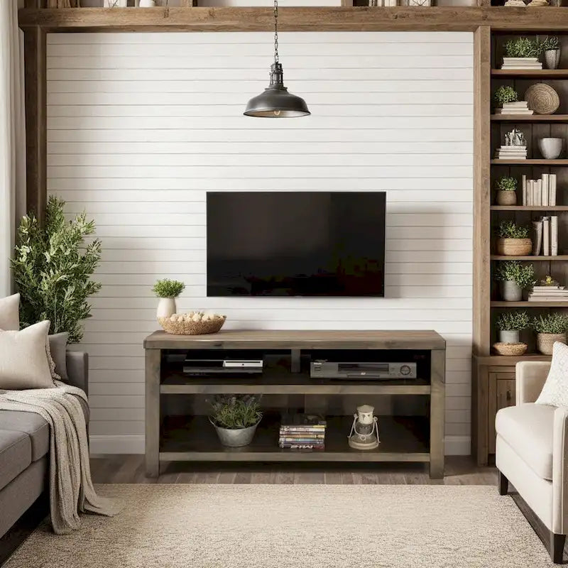 Meuble TV Bridgevine Home Joshua Creek de 48 pouces pour téléviseurs jusqu'à 55 pouces, aucun assemblage requis, finition bois de grange
