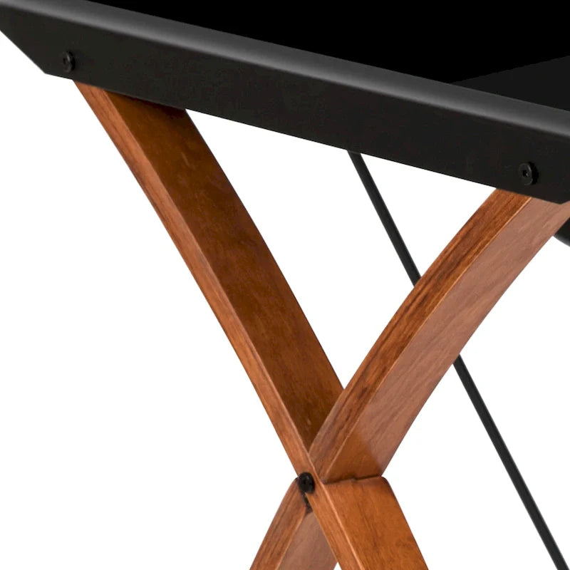Bureau informatique d'angle en verre en forme de L avec tablette à clavier coulissante