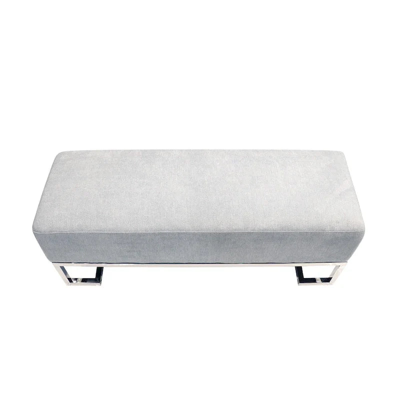 Banc Pasargad Home Luxe rembourré en acier inoxydable - L48xP16.5xH17.6