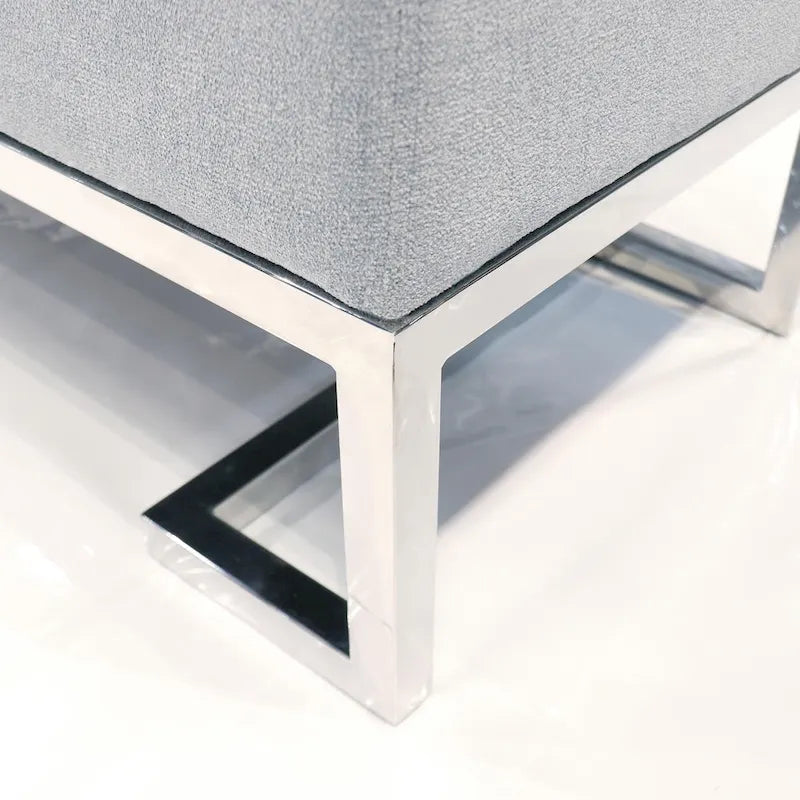 Banc Pasargad Home Luxe rembourré en acier inoxydable - L48xP16.5xH17.6