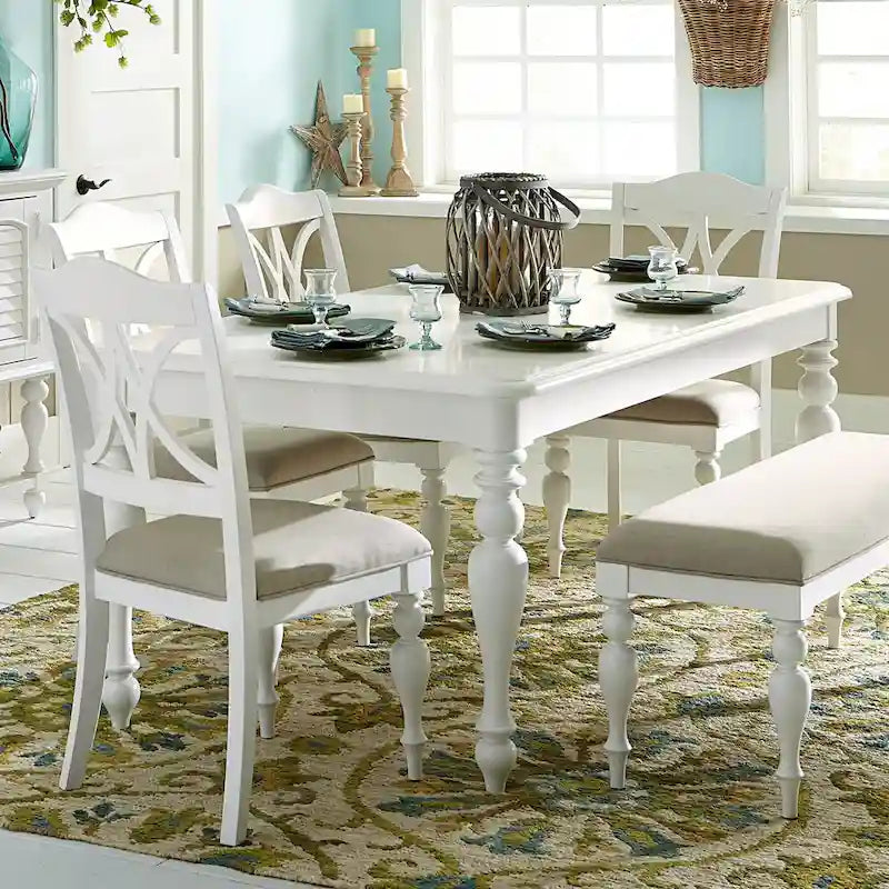 Ensemble de table rectangulaire Summer House blanc huître, 6 pièces