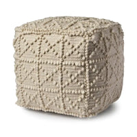 Pouf carré en laine crème Leroy avec détails popcorn